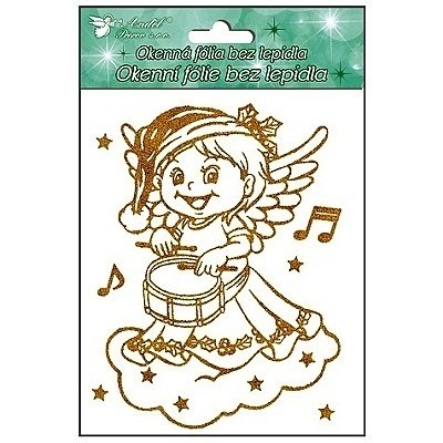 Samolepky vánoce na okna Andílci se zlatými glitry 18x15