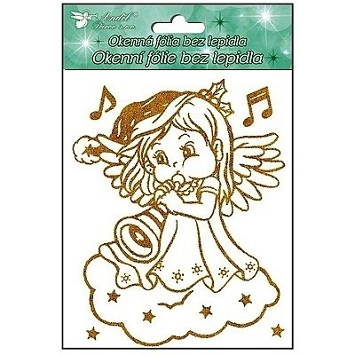 Samolepky vánoce na okna Andílci se zlatými glitry 18x15