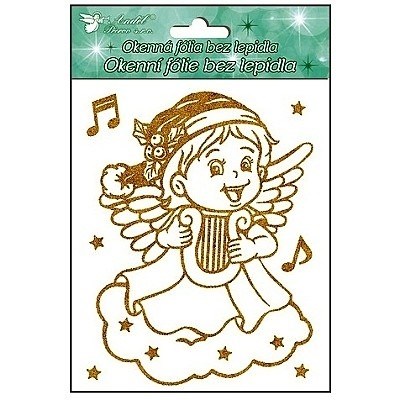 Samolepky vánoce na okna Andílci se zlatými glitry 18x15