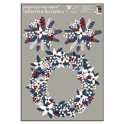 Samolepky vánoce na okna zimní růže 2. motiv s glitry 38x30