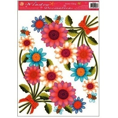 Samolepky na okna KVĚTINY SE VČELKAMI  33,5 x 26 cm rohové