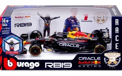 RED BULL RB19 #1 MAX VERSTAPPEN WORLD CHAMPION 2023 w/ FIGURE AND GOLDEN SHOES