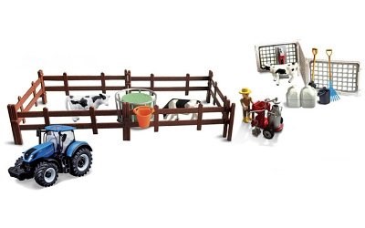 FARM LAND COW FEEDING PLAY SET TRAKTOR NEW HOLLAND T7.315 HD BLUE