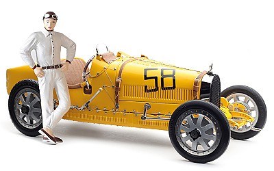 BUGATTI T35 YELLOW No. 58 with FEMALE RACER FIGURE LIMITED EDITION 600 PCS.