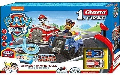 AUTODRÁHA CARRERA 63032 1. FIRST TLAPKOVÁ PATROLA PAW PATROL CHASE A MARSHALL RACE N RESCUE
