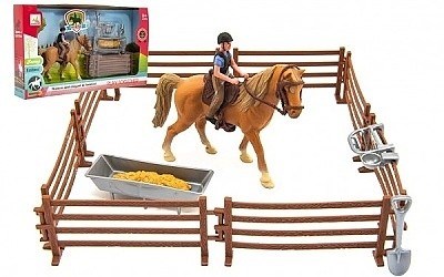 Kůň + panáček žokej s ohradou s doplňky