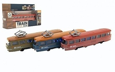 Tramvaj kov/plast 17 cm na zpětný chod na bat. se zvukem se světlem