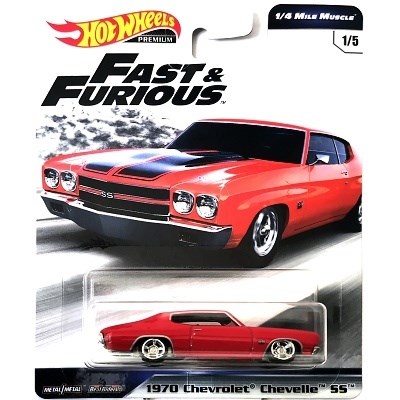 AUTÍČKO HOTWHEELS PREMIUM FAST & FURIOUS RYCHLE A ZBĚSILE 1/4 MILE MUSCLE CHEVROLET CHEVELLE SS 1970 RED