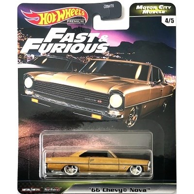 AUTÍČKO HOTWHEELS PREMIUM FAST & FURIOUS RYCHLE A ZBĚSILE MOTOR CITY MUSCLE CHEVROLET NOVA 1966