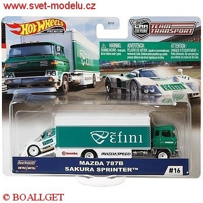 AUTÍČKA HOTWHEELS REAL RIDERS TEAM TRANSPORT MAZDA 787B SAKURA SPRINTER