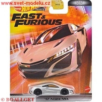 AUTÍČKO HOTWHEELS PREMIUM FAST & FURIOUS ACURA NSX 2017 SILVER