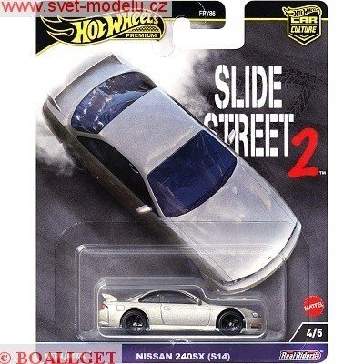 Autíčko HOT WHEELS PREMIUM HKC83 SLIDE STREET 2 Nissan 240 SX S14 silver