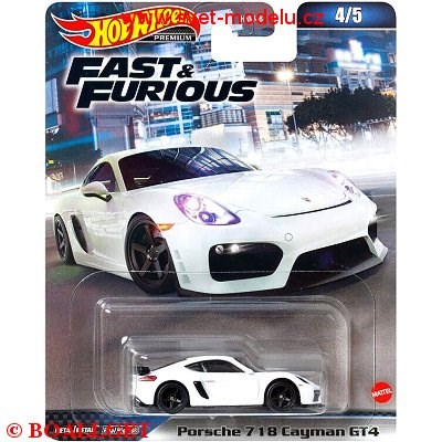 AUTÍČKO HOTWHEELS PREMIUM FAST & FURIOUS PORSCHE 718 CAYMAN GT4 WHITE