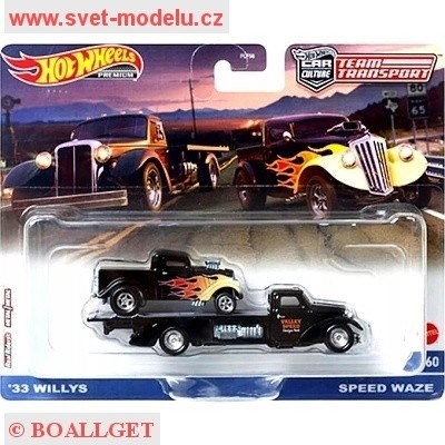 AUTÍČKO HOTWHEELS TEAM TRANSPORT HKF48 SPEED WAZE WILLYS 1933