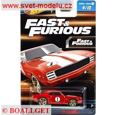 AUTKO HOT WHEELS FAST & FURIOUS RYCHLE A ZBSILE HNT14 CHEVROLET CAMARO 1969 RED