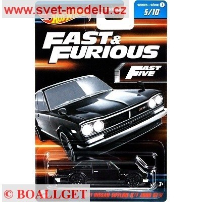 AUTKO HOT WHEELS FAST & FURIOUS RYCHLE A ZBSILE HNT15 NISSAN SKYLINE H/T 2000 GT-R 1971 BLACK