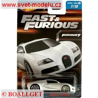 AUTÍČKO HOT WHEELS FAST & FURIOUS RYCHLE A ZBĚSILE HNT17 BUGATTI VEYRON WHITE