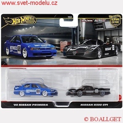 Autka HOT WHEELS PREMIUM CAR CULTURE HRR74 NISSAN PRIMERA 1994 w/ NISSAN R390 GT1