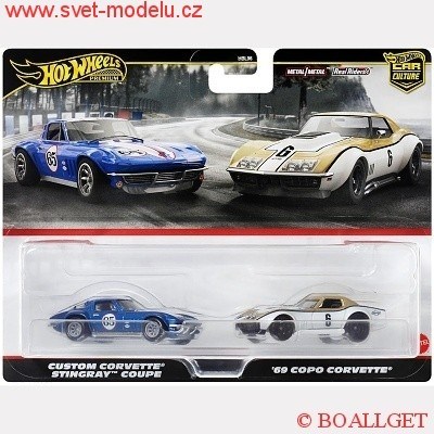 Autíčka HOT WHEELS PREMIUM CAR CULTURE HRR80 CUSTOM CORVETTE STINGRAY COUPE w/ COPO CORVETTE 1969