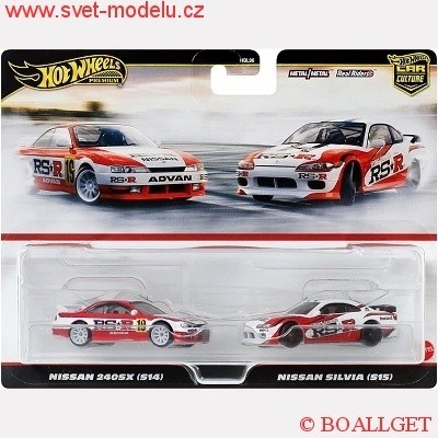 Autka HOT WHEELS PREMIUM CAR CULTURE HRR84 NISSAN 240 SX S14 w/ NISSAN SILVIA S15
