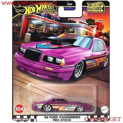 Autíčko HOT WHEELS PREMIUM BOULEVARD HRT72 FORD THUNDEBORD PRO STOCK 1986 PURPLE