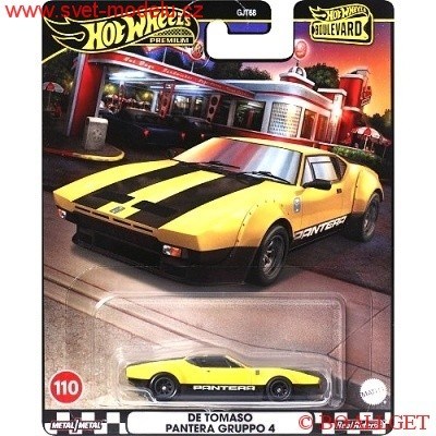 Autíčko HOT WHEELS PREMIUM BOULEVARD HRT75 DE TOMASO PANTERA GRUPPO 4 YELLOW