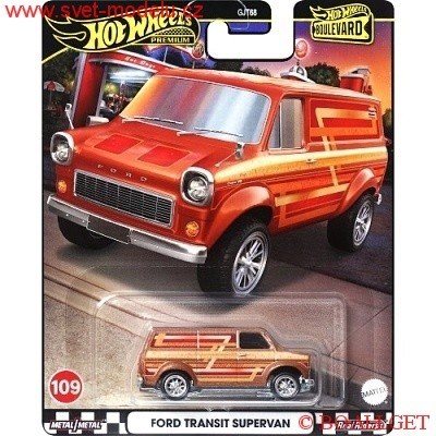 Autíčko HOT WHEELS PREMIUM BOULEVARD HRT76 FORD TRANSIT SUPERVAN RED