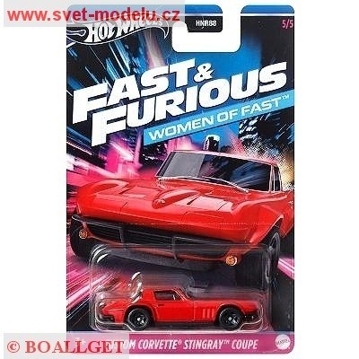AUTÍČKO HOT WHEELS FAST & FURIOUS RYCHLE A ZBĚSILE WOMEN OF FAST HRW40 CUSTOM CORVETTE STINGRAY COUPE RED