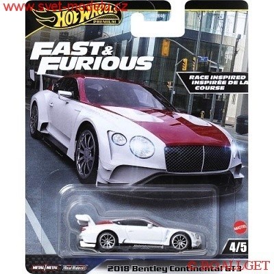 AUTÍČKO HOT WHEELS PREMIUM FAST & FURIOUS RYCHLE A ZBĚSILE HVR63 BENTLEY CONTINENTAL GT3 2018 WHITE