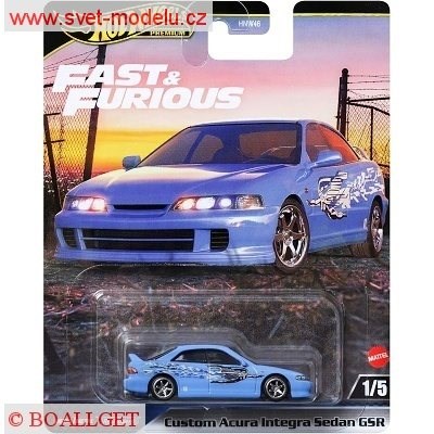 AUTÍČKO HOT WHEELS PREMIUM JDJ13 FAST & FURIOUS RYCHLE A ZBĚSILE CUSTOM ACURA INTEGRA SEDAN GSR BLUE