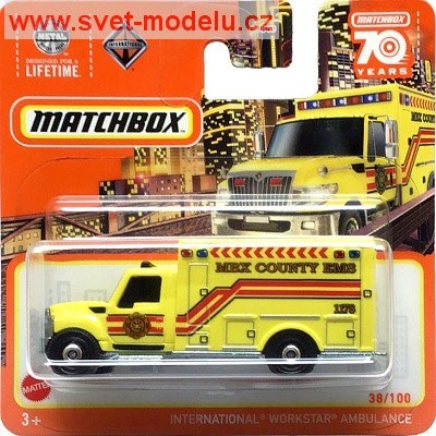 AUTÍČKO MATCHBOX HLD08 INTERNATIONAL WORKSTAR AMBULANCE YELLOW