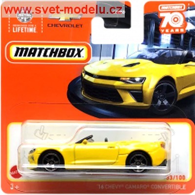 AUTÍČKO MATCHBOX HLD41 CHEVROLET CAMARO CONVERTIBLE 2016 YELLOW