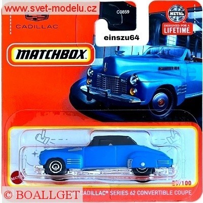 AUTÍČKO MATCHBOX HVN85 CADILLAC SERIES 62 CONVERTIBLE COUPE 1941 BLUE