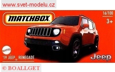 AUTÍČKO MATCHBOX DRIVE YOUR ADVENTURE HVR22 JEEP RENEGADE 2019