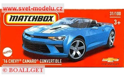AUTÍČKO MATCHBOX DRIVE YOUR ADVENTURE HVR28 CHEVROLET CAMARO CONVERTIBLE 2016