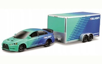 MAISTO DESIGN MITSUBISHI LANCER EVOLUTION 2008 w/ CAR TRAILER FALKEN