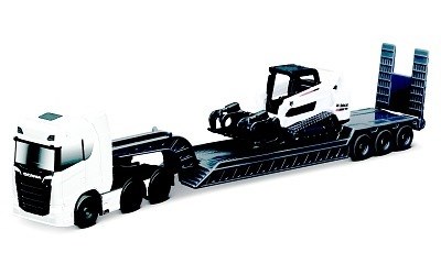 MAISTO SCANIA 770 S WHITE w/ NAKLADAČ BOBCAT T590 S KLEŠTĚMI