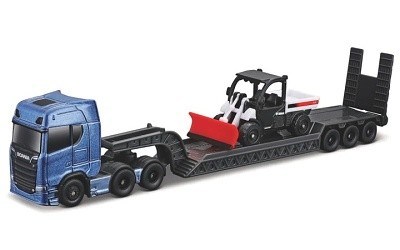 MAISTO SCANIA 770 S BLUE w/ NAKLADAČ BOBCAT TOOLCAT 5600 S PLUHEM