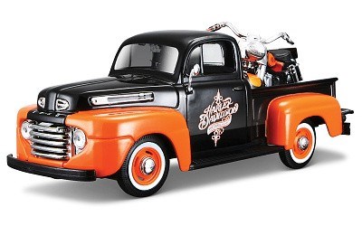FORD F-1 PICK UP 1948 BLACK - ORANGE W/ HARLEY DAVIDSON FLH DOU GLIDE 1958