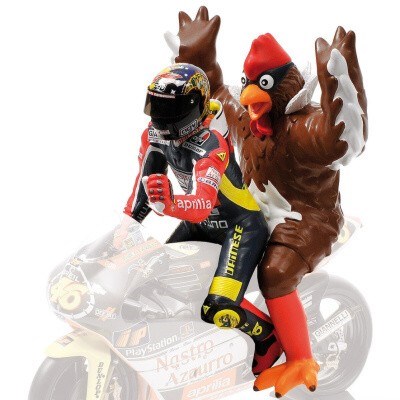 FIGURINE VALENTINO ROSSI + CHICKEN GP 250 BARCELONA 1998 L.E. 2016 pcs.
