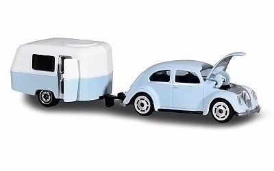 AUTKO MAJORETTE VINTAGE VOLKSWAGEN BEETLE WITH OBYTN PVS ERIBA PUCK BLUE / WHITE
