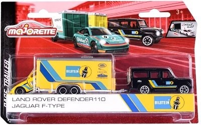 AUTÍČKO MAJORETTE TRAILER SET LAND ROVER DEFENDER 110 w/ JAGUAR F-TYPE BILSTEIN