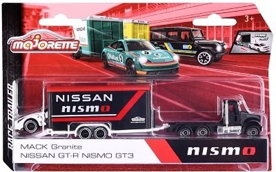 AUTÍČKO MAJORETTE TRAILER SET MACK GRANITE w/ NISSAN GT-R NISMO GT3