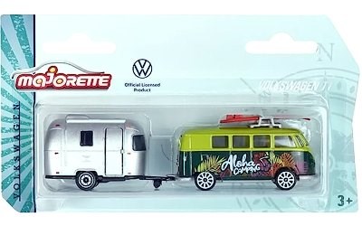 AUTÍČKO MAJORETTE VOLKSWAGEN T1 BUS ALOHA CAMPING S OBYTNÝM PŘÍVĚSEM