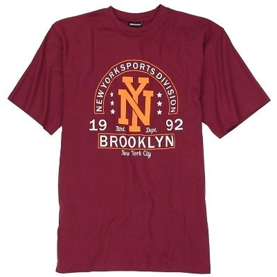 Pánské tričko ADAMO krátký rukáv BROOKLYN vínová potisk 4XL - 9XL