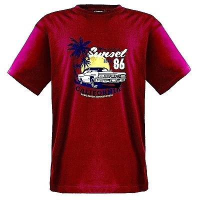 Pánské tričko ADAMO bordó potisk SUNSET krátký rukáv 4XL - 12XL