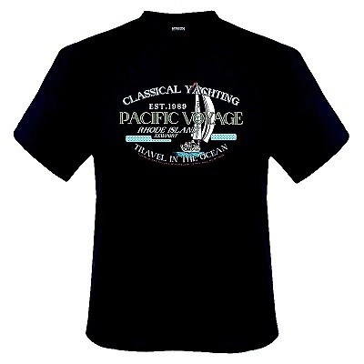 Pánské tričko ADAMO tmavě modré potisk PACIFIC VOYAGE krátký rukáv 4XL - 12XL