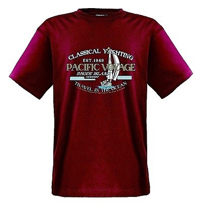 Pánské tričko ADAMO vínové potisk PACIFIC VOYAGE krátký rukáv 4XL - 12XL