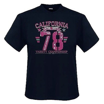 Pánské tričko ADAMO černé potisk CALIFORNIA 78 krátký rukáv 4XL - 12XL