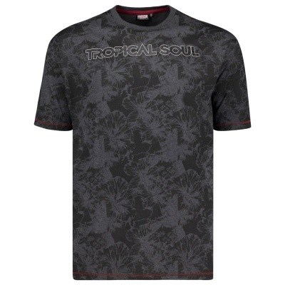 Pánské tričko ADAMO krátký rukáv TROPICAL tmavě šedé potisk 4XL- 7XL